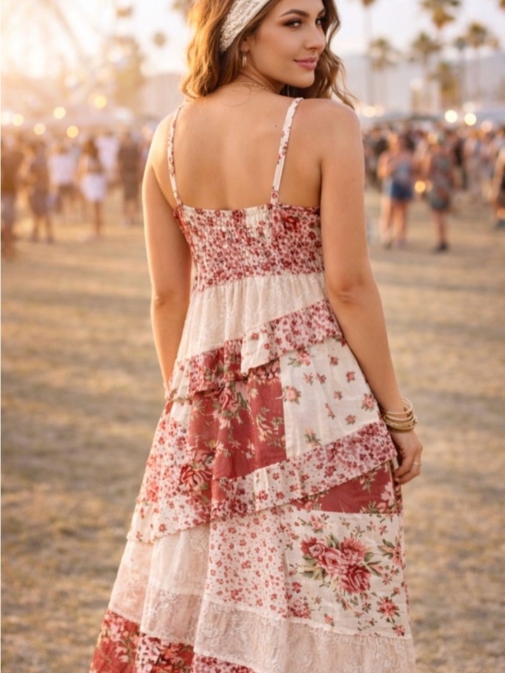 Floral Patchwork Maxi Dress in Dusty Rose - Picture 2 of 5